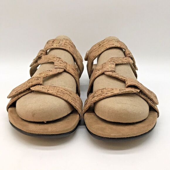 Vionic Paros Cork Sandals Women's 9 Brown Leather Hook & Loop Slingback Shoes - Picture 2 of 10